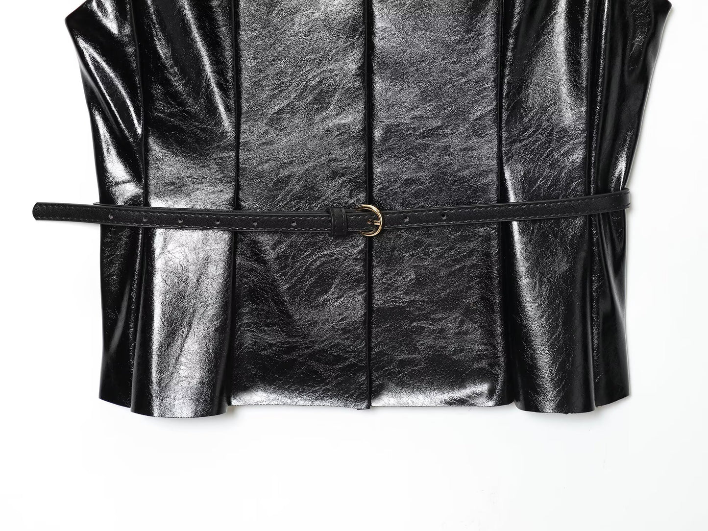 Women's New With Belt Short Faux Leather Effect Top