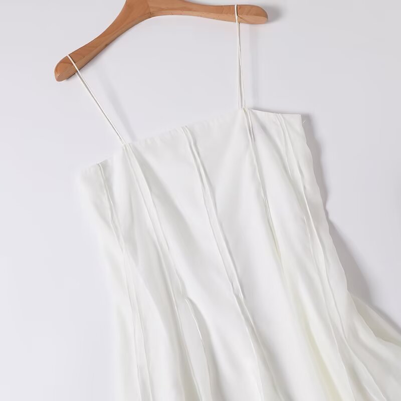 Women's new fashion vacation style draped suspender MIDI dress