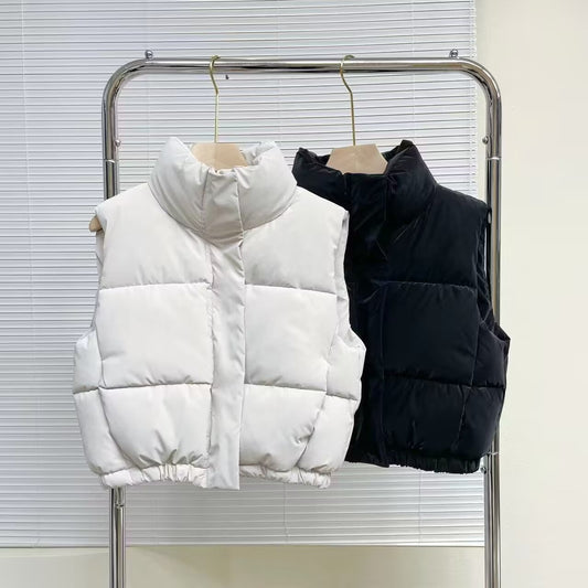 Women's short standing collar sleeveless cotton vest