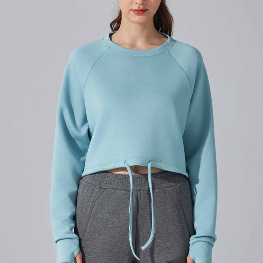 Women's New Fashion Joker Round Neck Sweater Fitness Yoga Coat Loose Long Sleeve Pilates Drawstring Coat