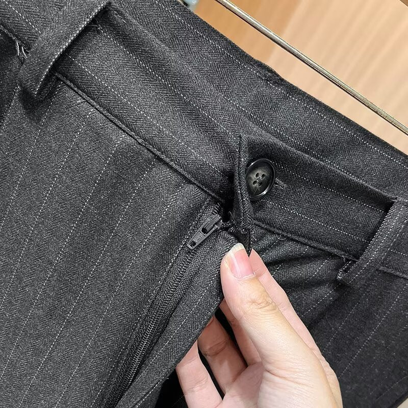 Women's casual mid waist Fine striped wide leg pants