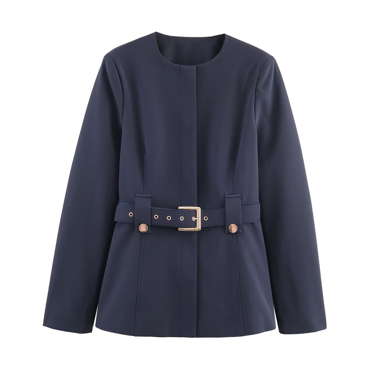 Women's new fashion with Belt slim round neck suit jacket+Pants suit