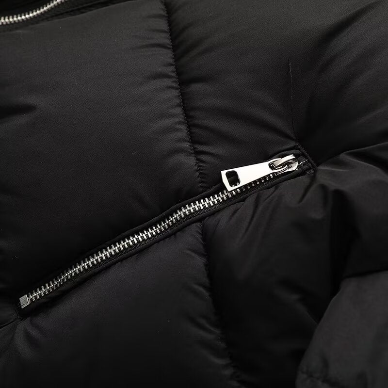 Women's black ribbed lapel down cotton Coat