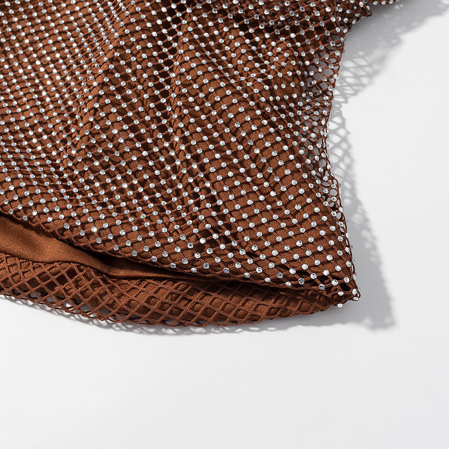 Women's new fashion diamond decorative tube top+mini overskirt suit.