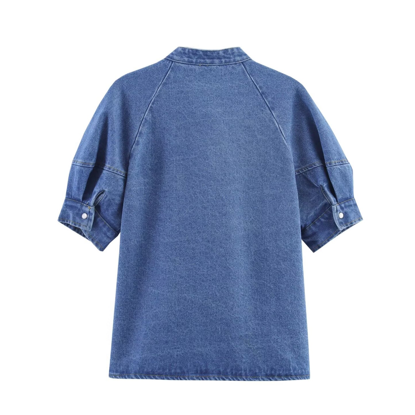 Women's new fashion bow decoration short sleeved denim shirt+Skirts suit