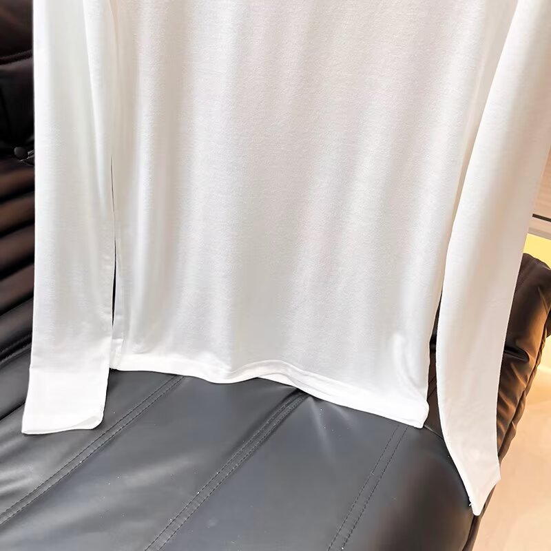 Women's New Fashion Long Sleeve Cotton Micro Transparent T-shirt Top