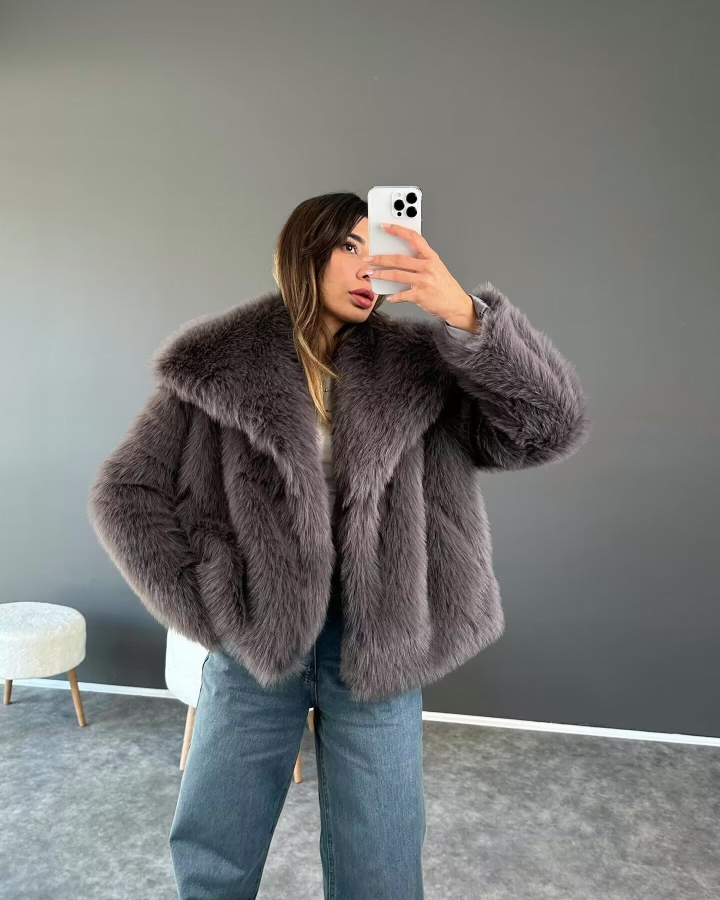 Women's Winter New Artificial Fur Effect Warm Lapel Coat