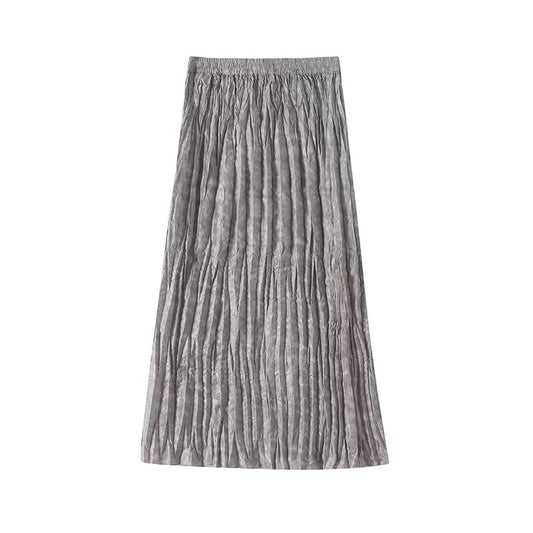 Women's 2025 new fashion elastic waist pleated MIDI skirt