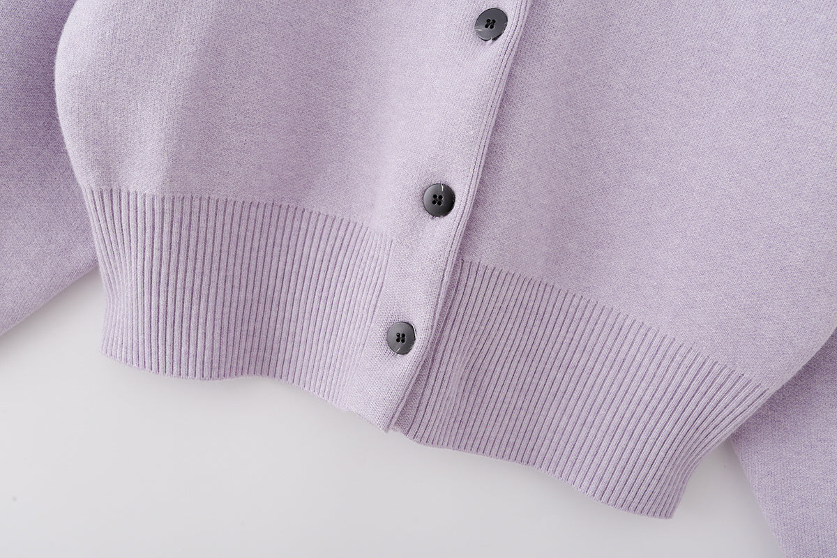 Women's short O Neck long sleeved knitted Coat