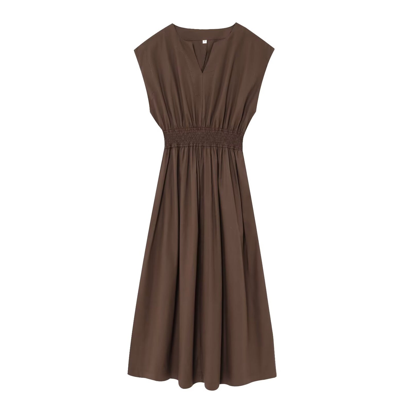 Women's new fashion pleated decoration casual V-neck sleeveless MIDI dress