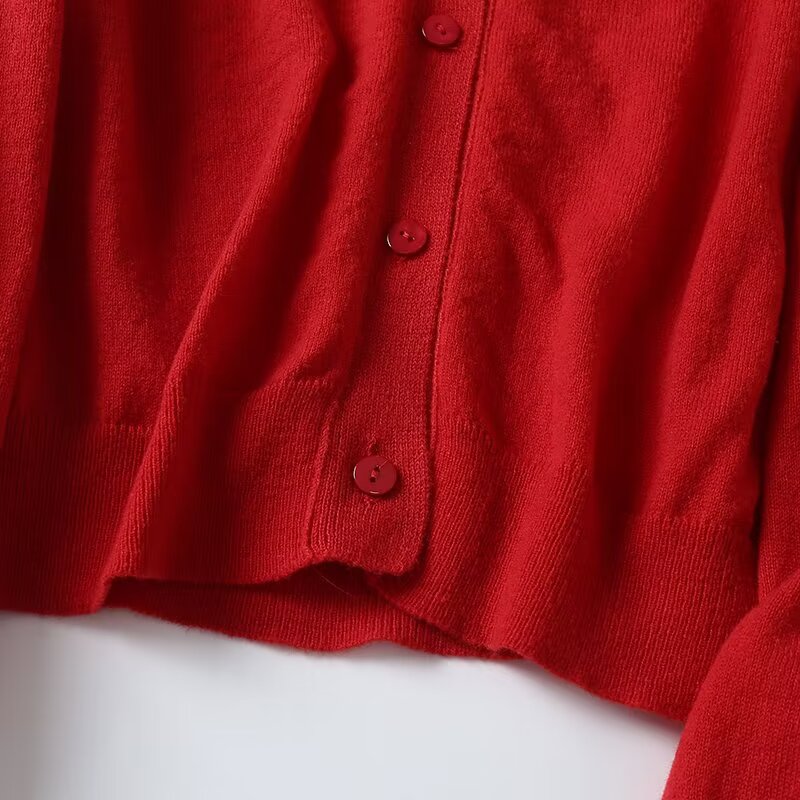 Women's new short round neck knitted cardigan Coat