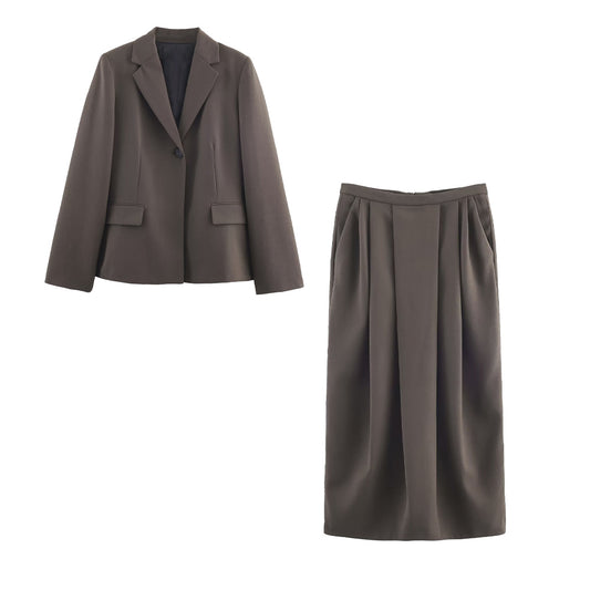 suit Women's 2 pieces casual lapel Button-up Blazer Coat +Skirts