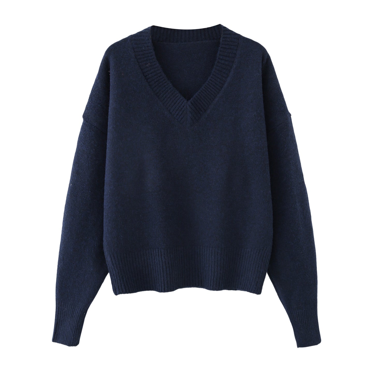 Women's soft textured loose V-neck knitted sweater