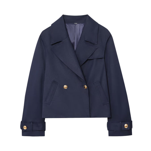 Women's new fashion casual double breasted short lapel Coat
