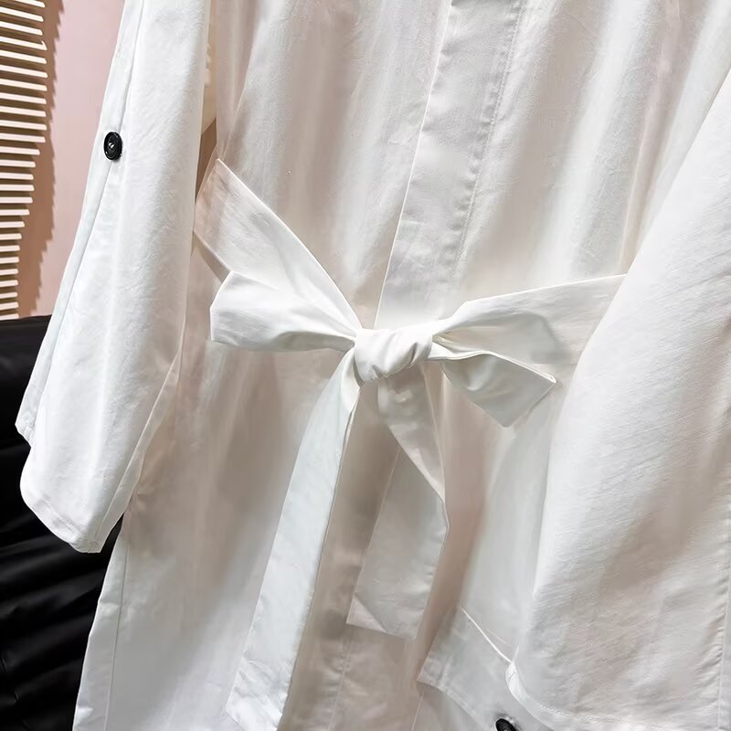 Women's new fashion with Belt round neck shirt style MIDI dress