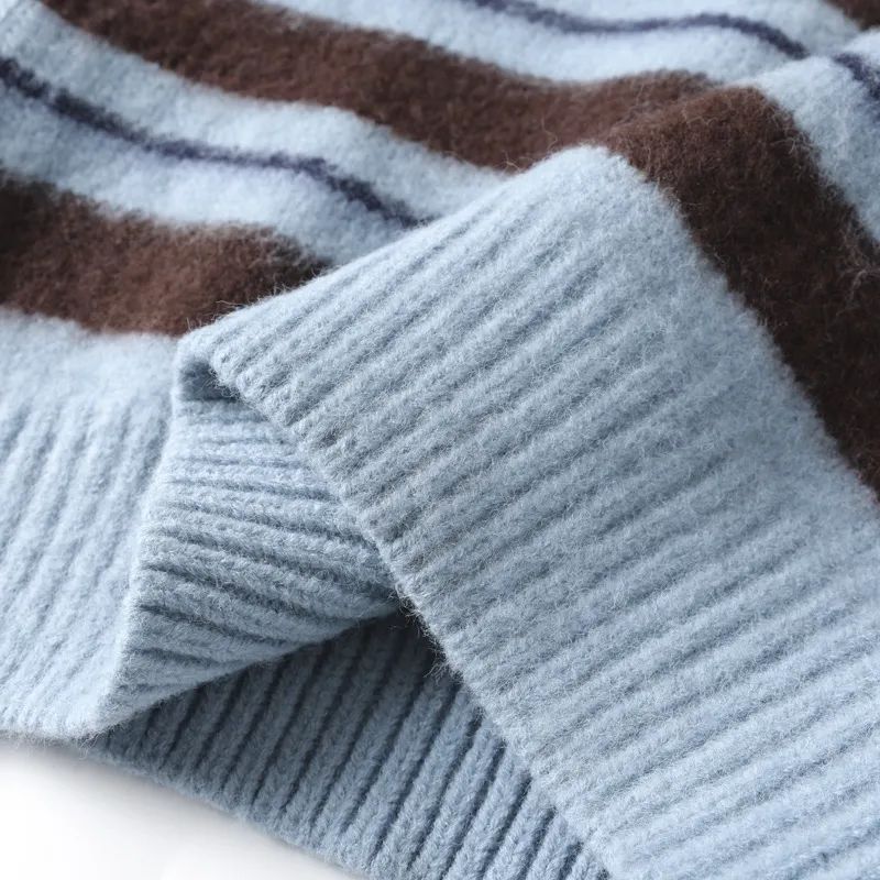 Men's New Fashion Casual Knitted POLO Shirt Striped Lazy Sweater Knitted Sweater Retro Long Sleeve Sweater