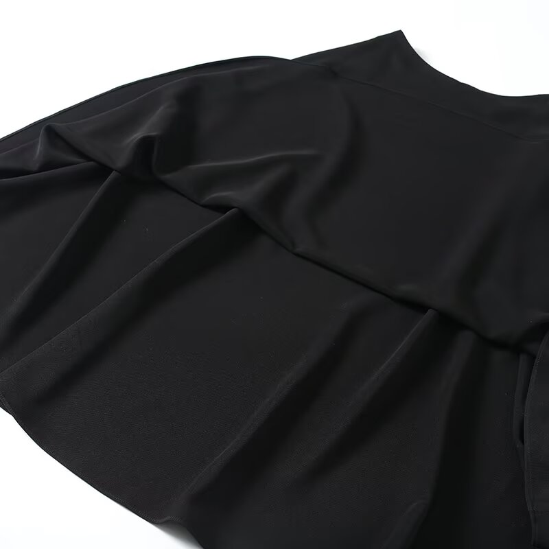 Women's buckle decoration black draped trumpet Midi skirt