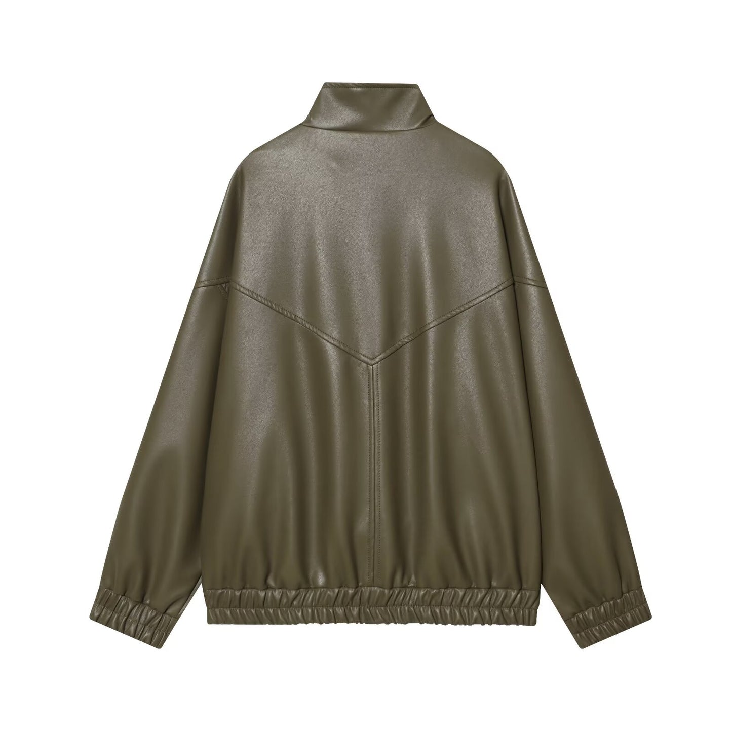 Women's standing collar faux leather pilot jacket Coat