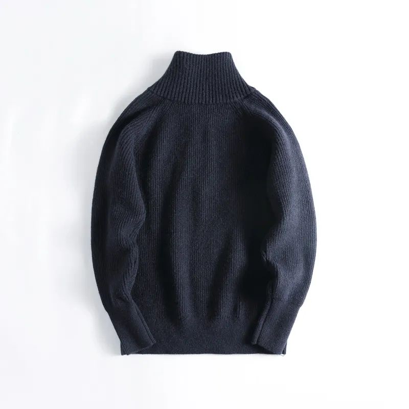 Men's New Fashion Joker High-necked Long-sleeved Loose Version of Men's Knitted Sweater Zipper Design Stand-up Collar Sweater