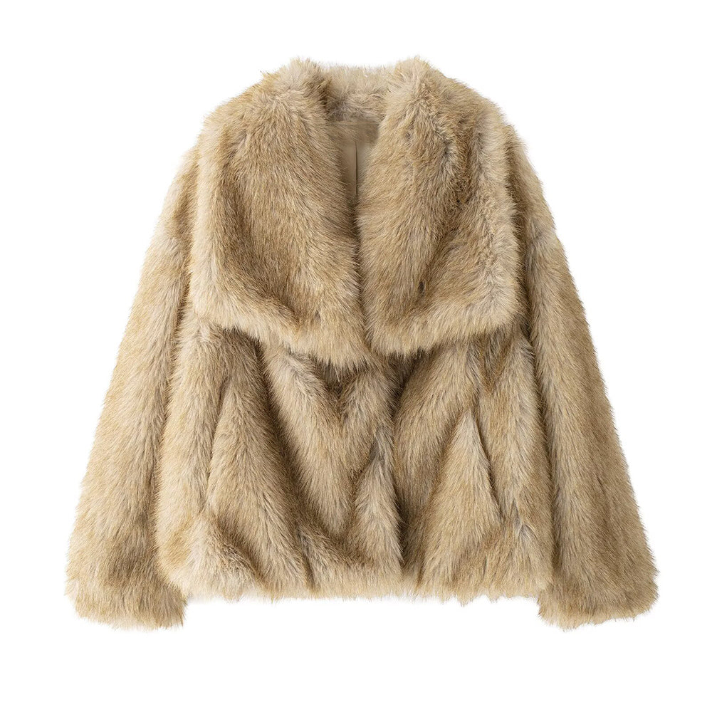 Women's Winter New Artificial Fur Effect Warm Lapel Coat