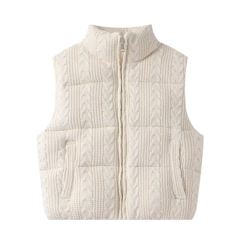 Women's Fashion Chic Temperament Joker Three Salad Chain Knitted Cotton-padded Vest Jacket Retro Sleeveless Pocket Women's Vest 