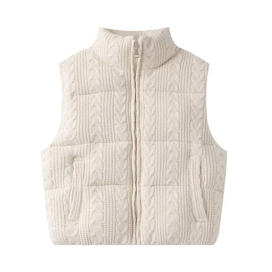 Women's Fashion Chic Temperament Joker Three Salad Chain Knitted Cotton-padded Vest Jacket Retro Sleeveless Pocket Women's Vest 