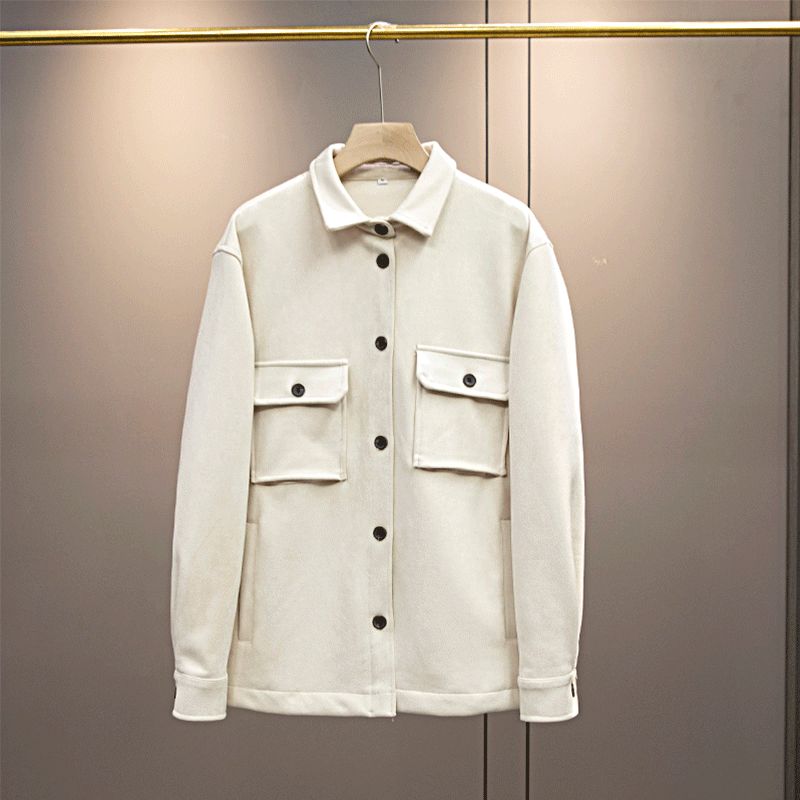 Men's New Fashion Joker Pocket Decorative Suede Texture Effect Shirt Coat Retro Lapel Chic Men's Coat