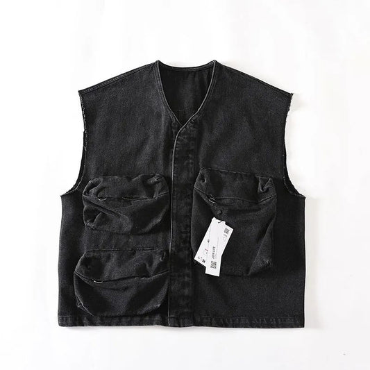 Men's new fashion casual Joker retro multi-pocket tooling function vest outdoor men's vest vest.