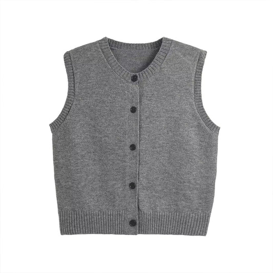 Women's new fashion soft texture O-Neck sleeveless knitted vest
