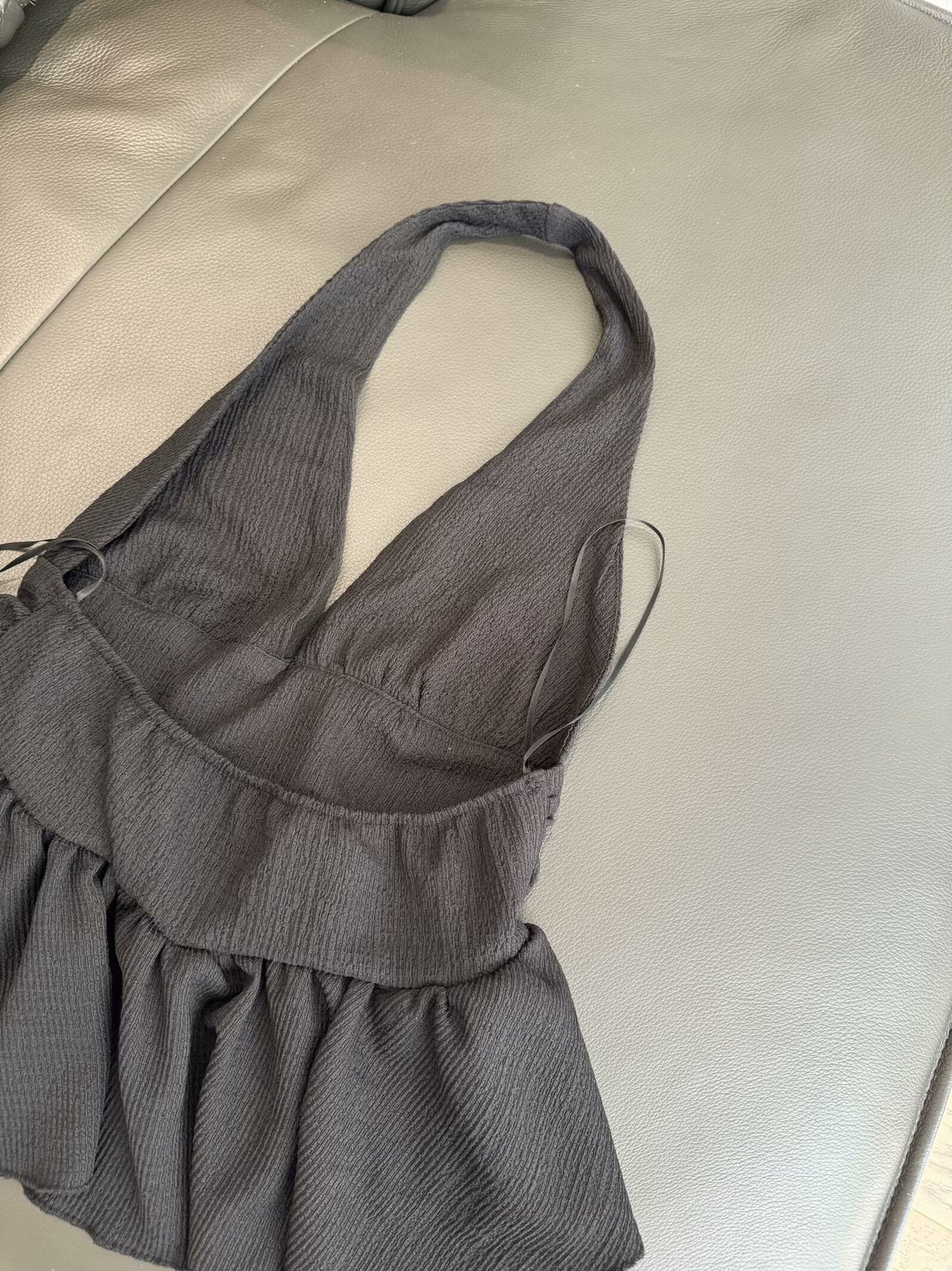 Women's chic fashion layered decoration hanging neck top