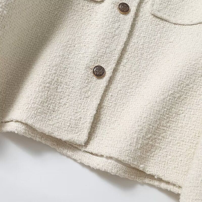 Women's gold button decoration casual O Neck Coat