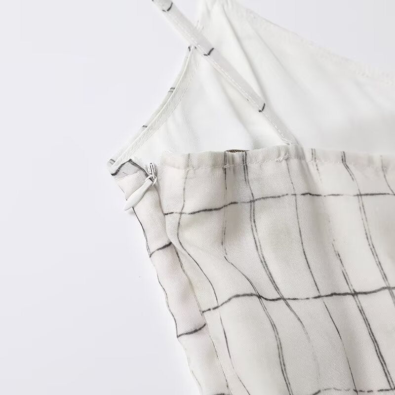 Women's summer fashion vacation style Plaid suspender MIDI dress
