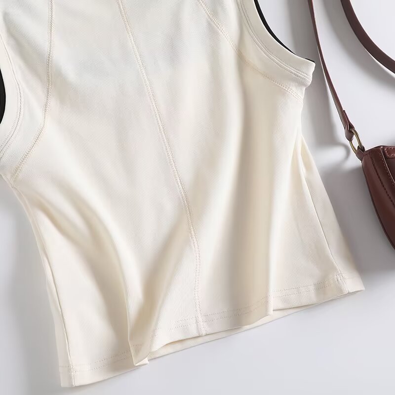 Women's new fashion ribbed contrasting color square neck sleeveless vest