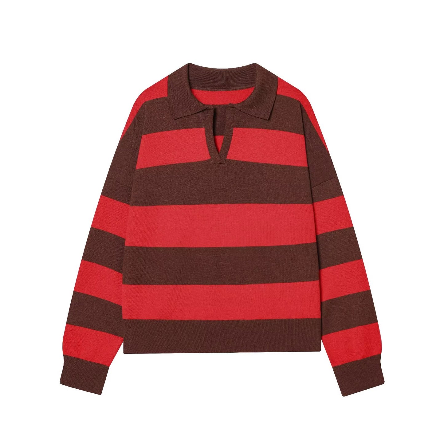 Women's soft texture striped knitted polo shirt