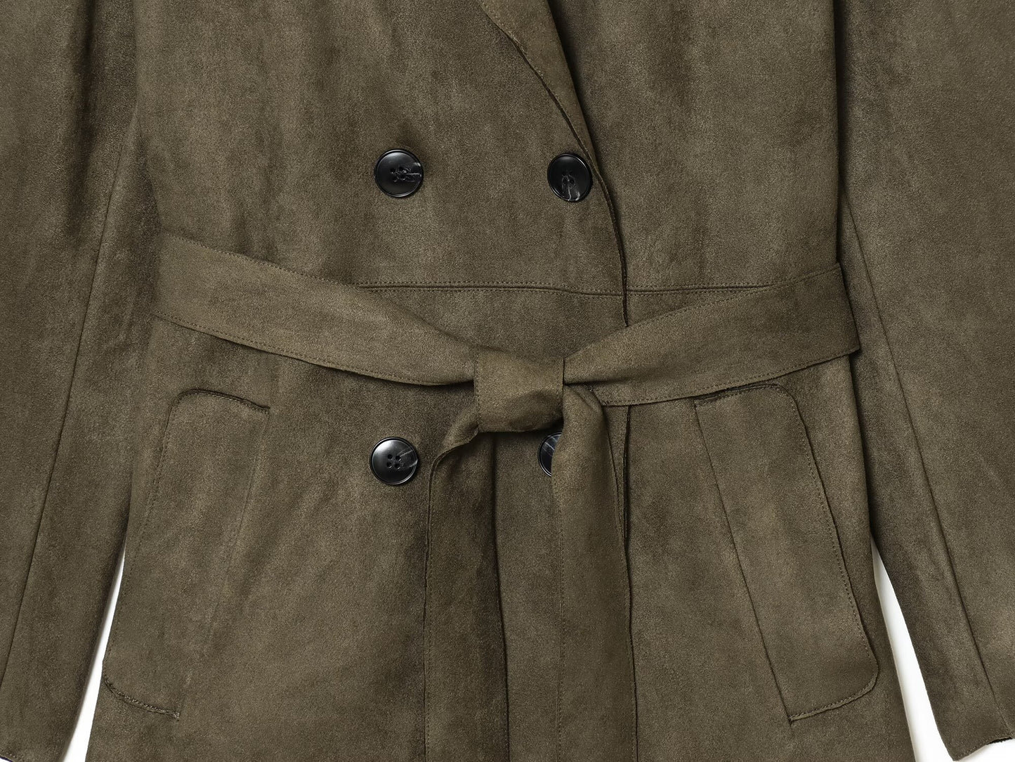 Women's new fashion with Belt long style suede effect windbreaker Coat