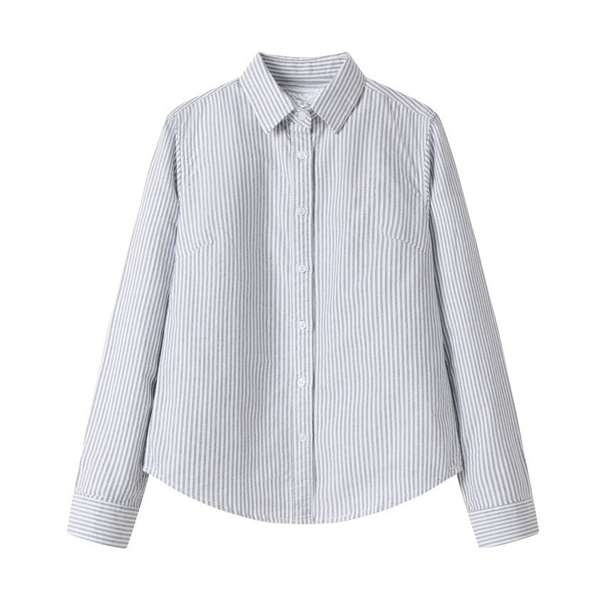 New Women's Embroidered Long-Sleeved Striped Shirt