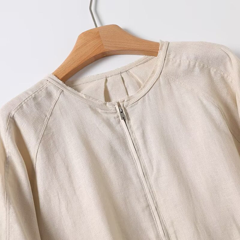 Women's new fashion casual short linen blended flight jacket Coat