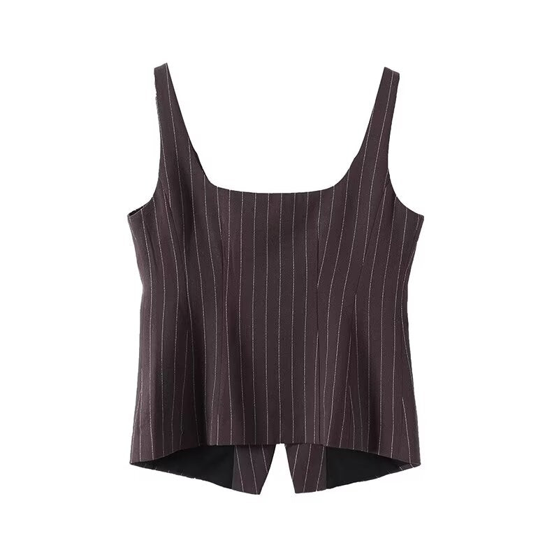 Women's new fashion slim striped zipper square neck suit vest+Pants suit