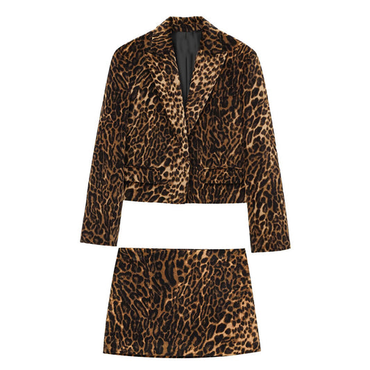 Women's new fashion short printed striped velvet suit jacket+Skirts suit