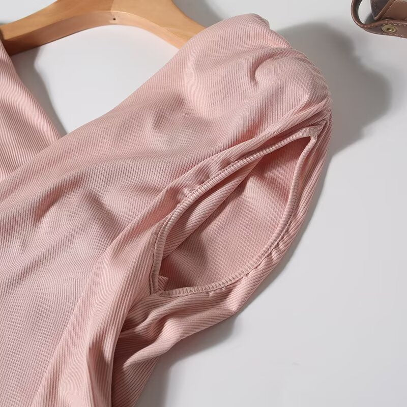 Women's new fashion slim one shoulder V-neck T-shirt top