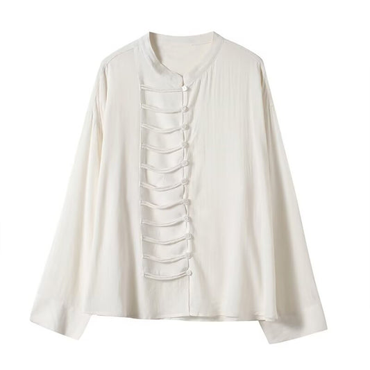 Women's New Chinese Style O Neck Long-Sleeved Shirt