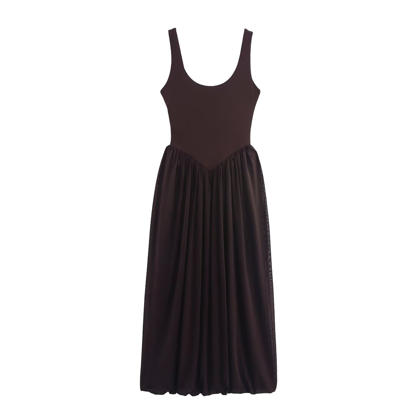 Women's New Fashion Sleeveless tulle Splicing Midi Dress