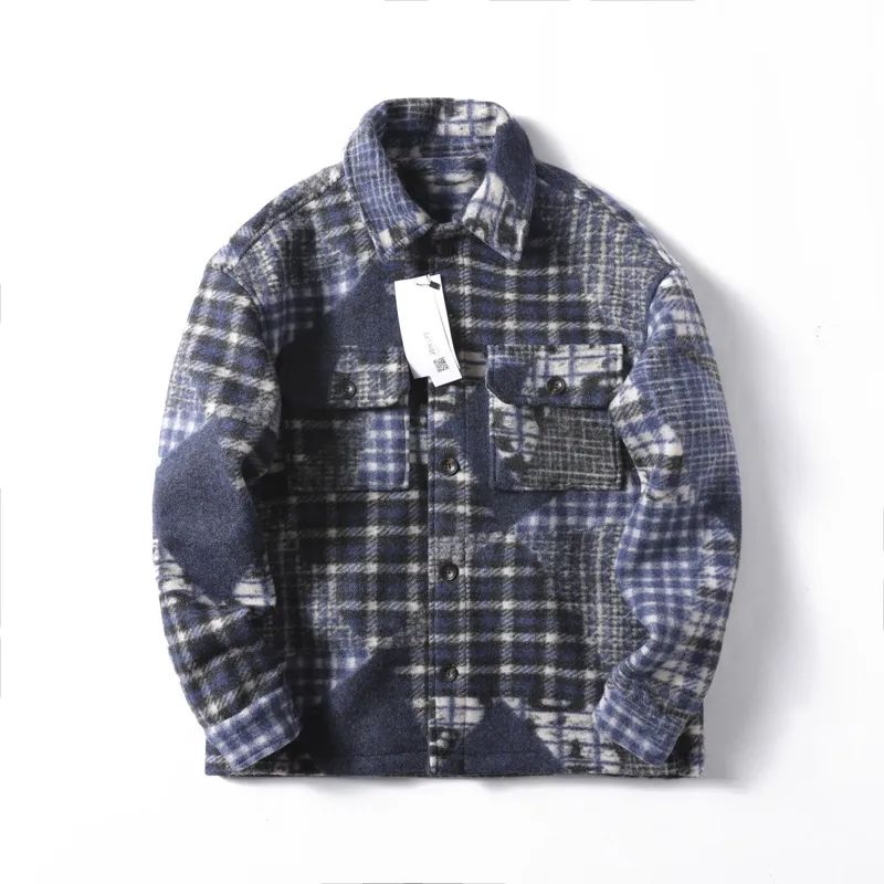 Men's New Fashion Casual Lapel Loose Pocket Decoration Retro Jacket Casual Shirt Plaid Shirt Coat