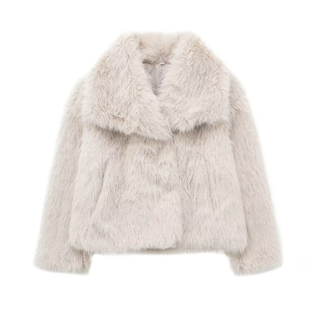 Women's Winter New Artificial Fur Effect Warm Lapel Coat
