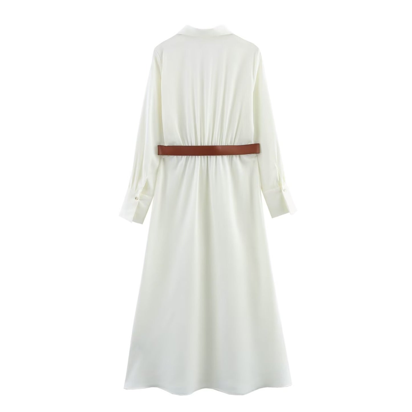 Women 2025 Autumn New Fashion Wear a belt shirt style Dress Vintage Long Sleeve Female Dresses