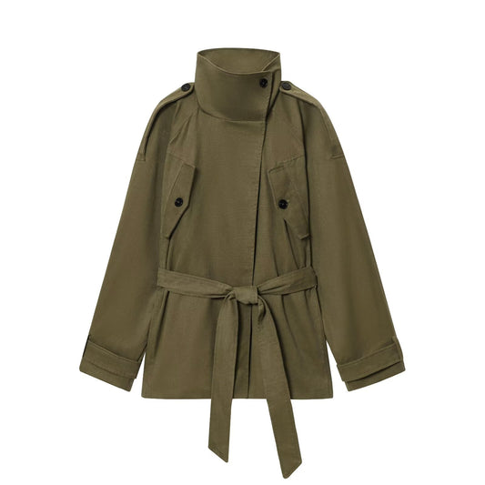 Women's new fashion with Belt loose cotton windbreaker Coat