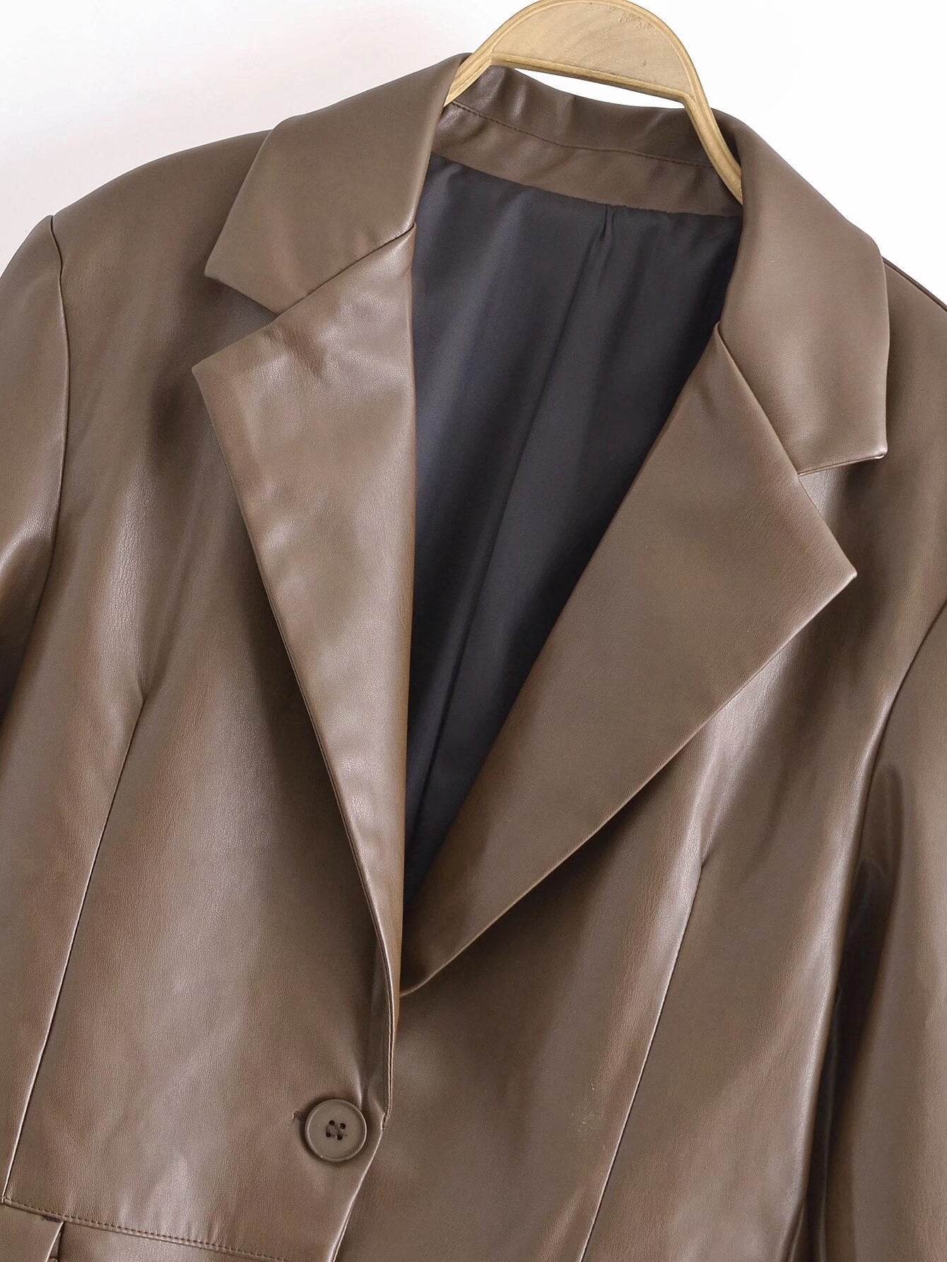 Women's new fashion casual patchwork imitation leather suit jacket