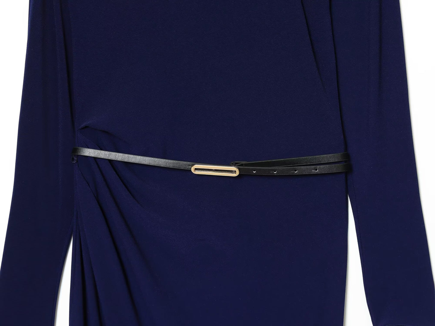 Women's New Fashion With Belt Long Sleeve Pleated Midi dress