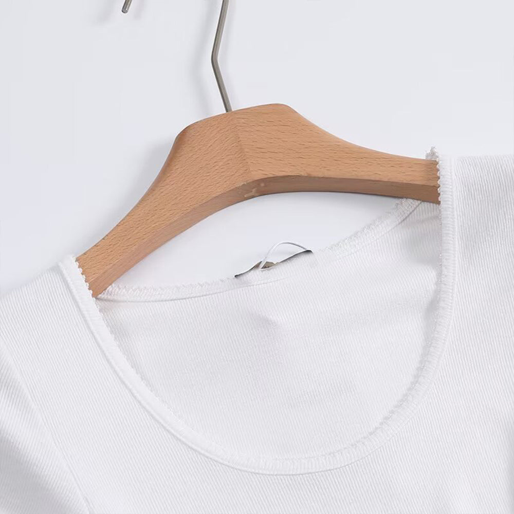 Women's new fashion lace edged O Neck short sleeved T-shirt