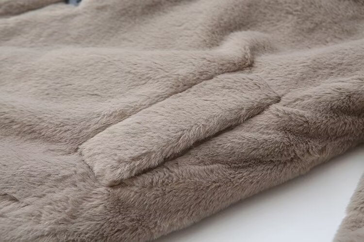 Women's loose thick warm faux fur effect lapel Coat